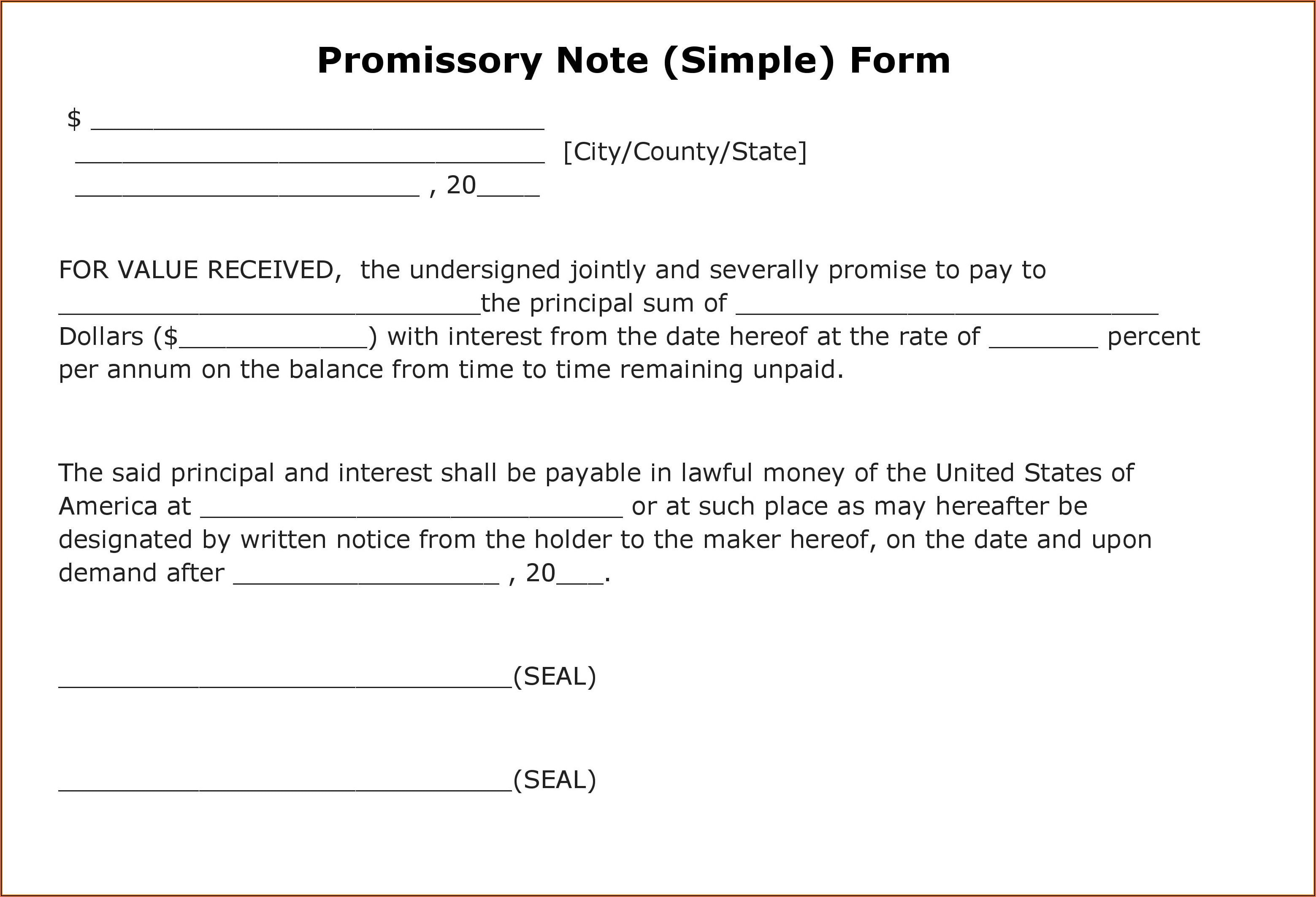The Real Estate Commission Approved Earnest Money Promissory Note Form ...