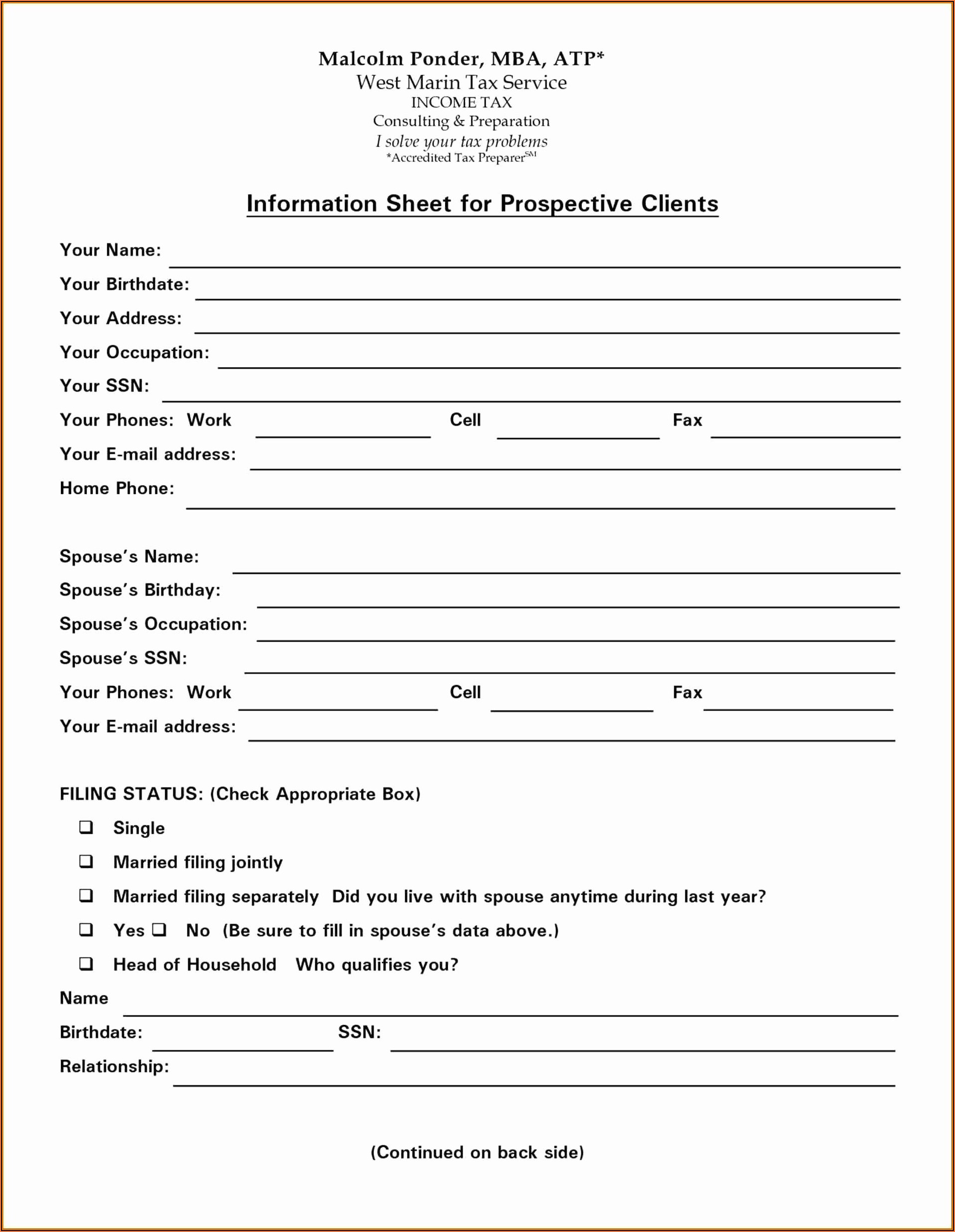 Business Intake Form Template