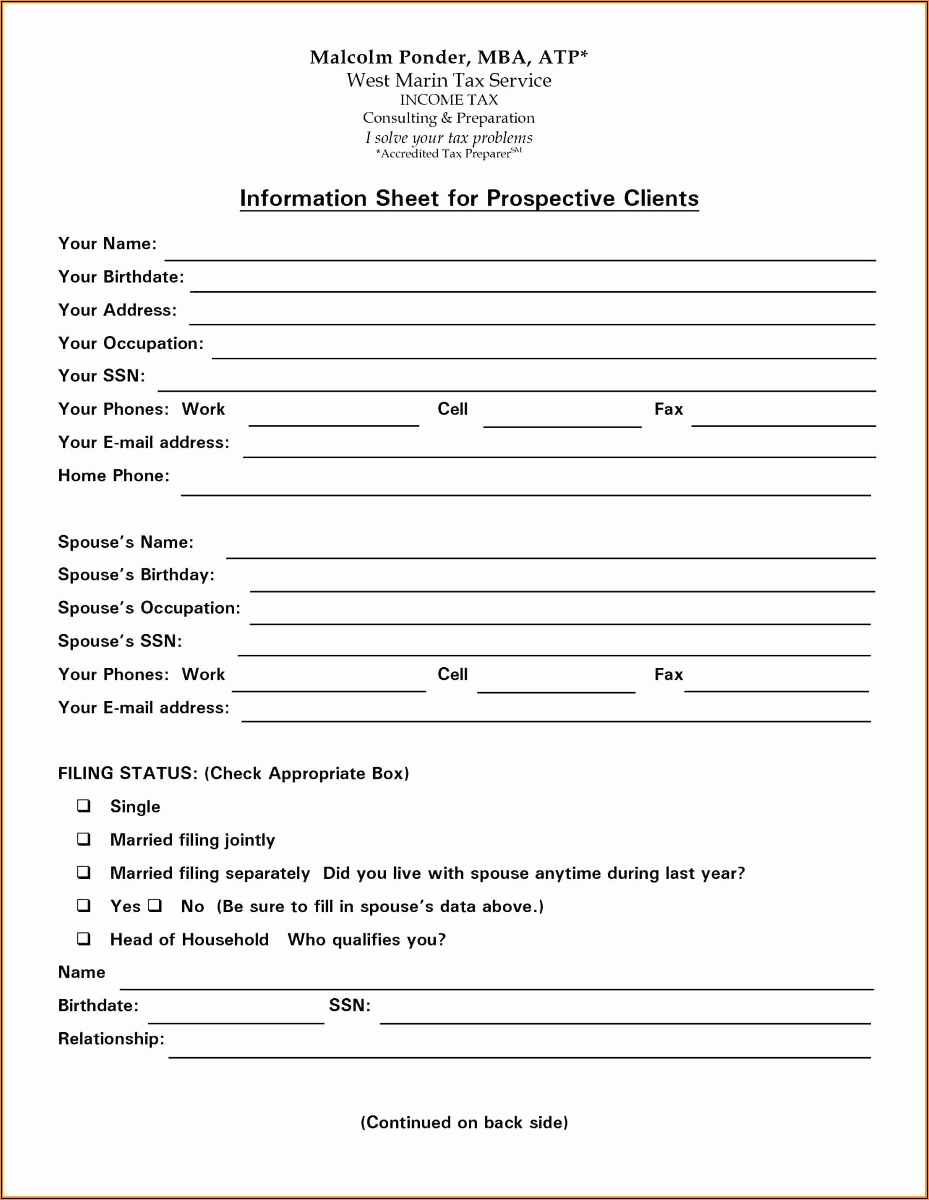 Printable Client Intake Form