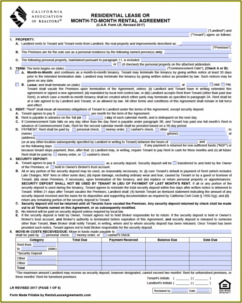 Free California Rental Lease Agreement Form Form Resume Examples 