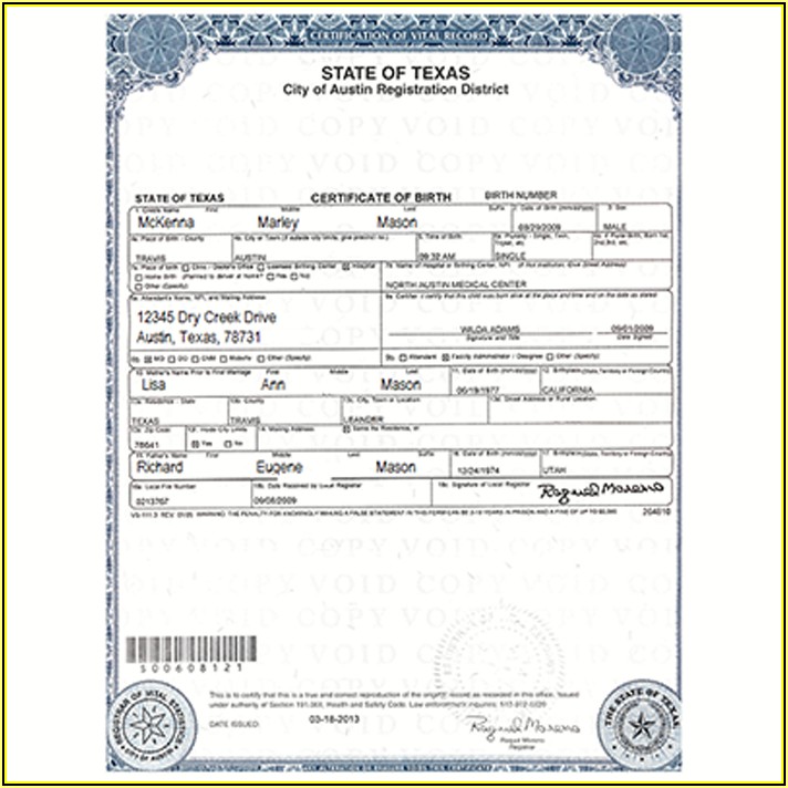 Birth Certificate Dallas Texas 254