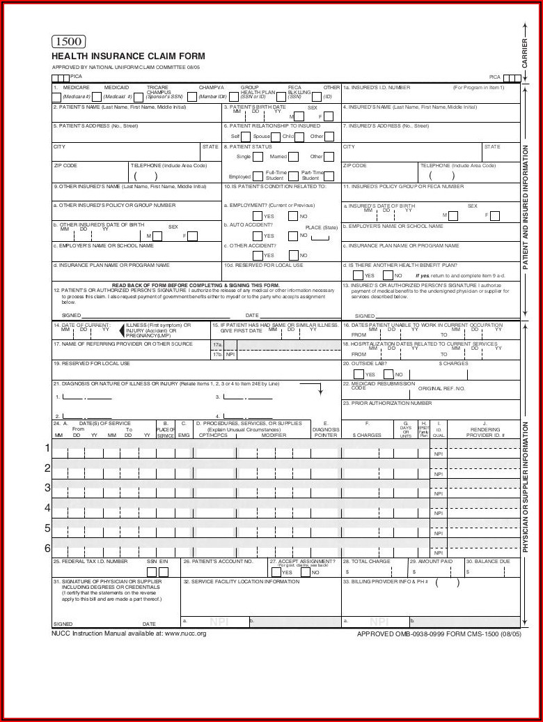 Fillable 1500 Form Free Printable Forms Free Online