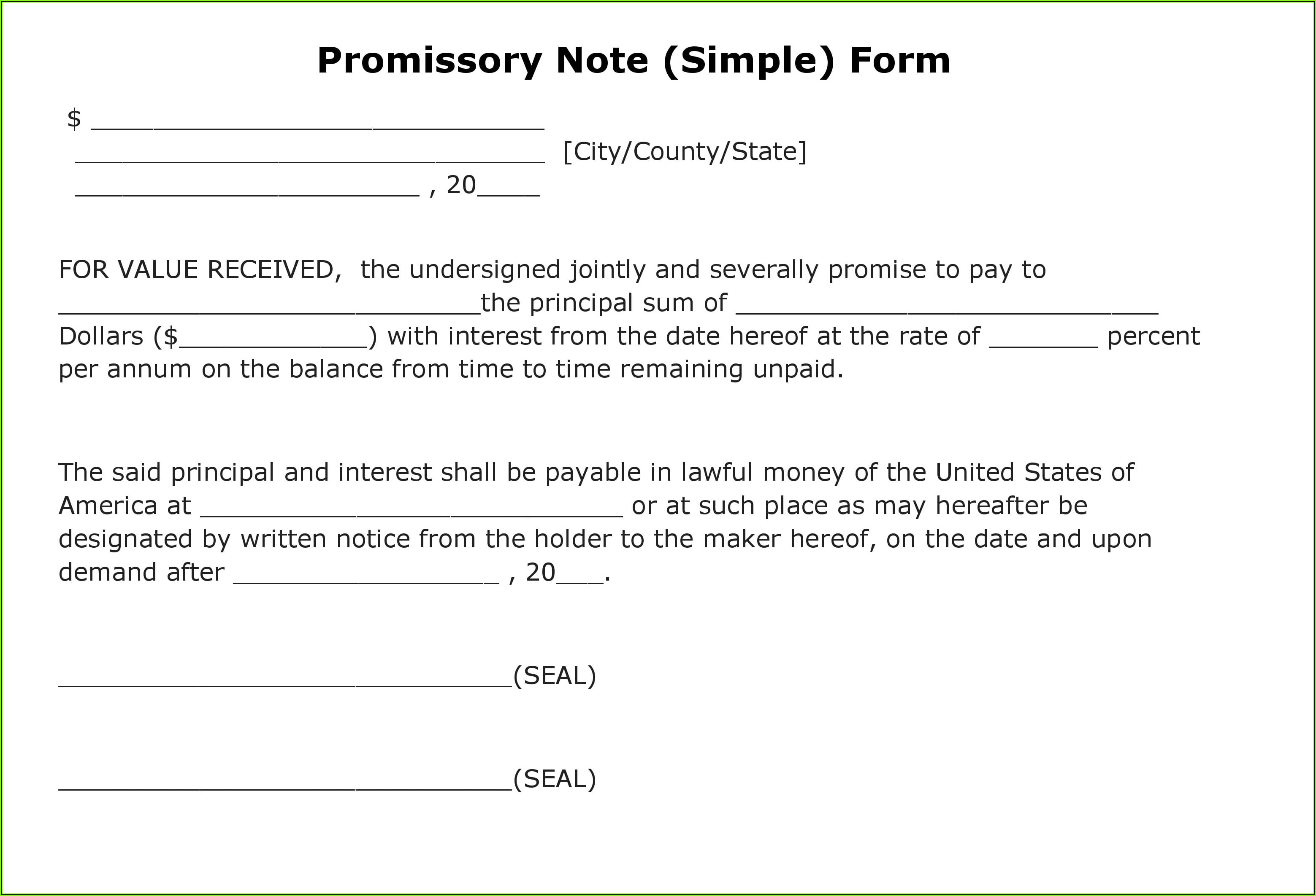 Interest Only Promissory Note Form - Template 1 : Resume Examples # ...