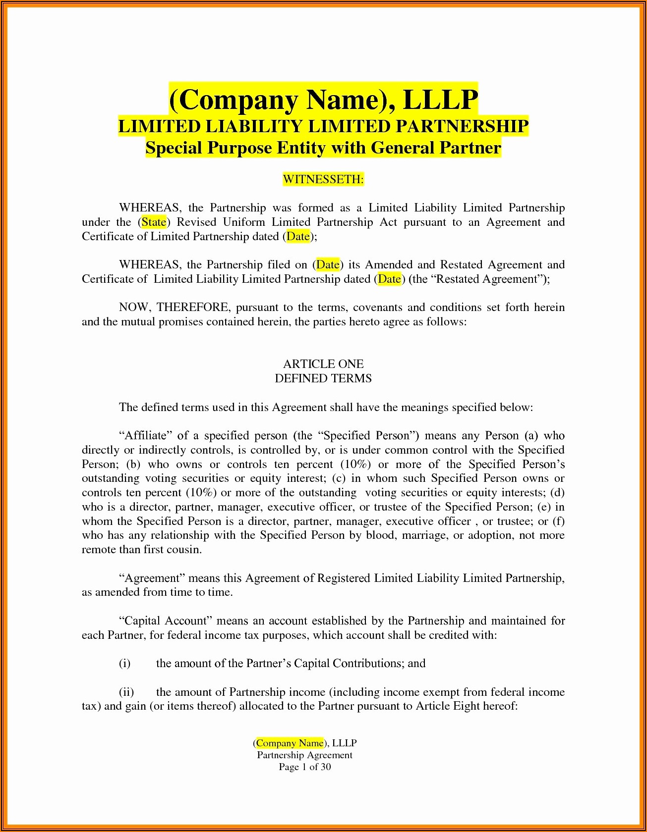 Free Llp Agreement Template