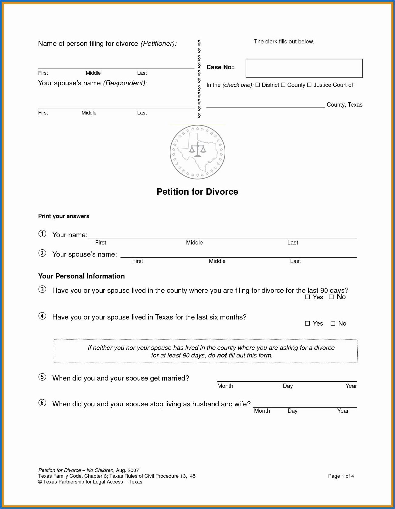 Free Texas Uncontested Divorce Forms Pdf Form Resume Examples