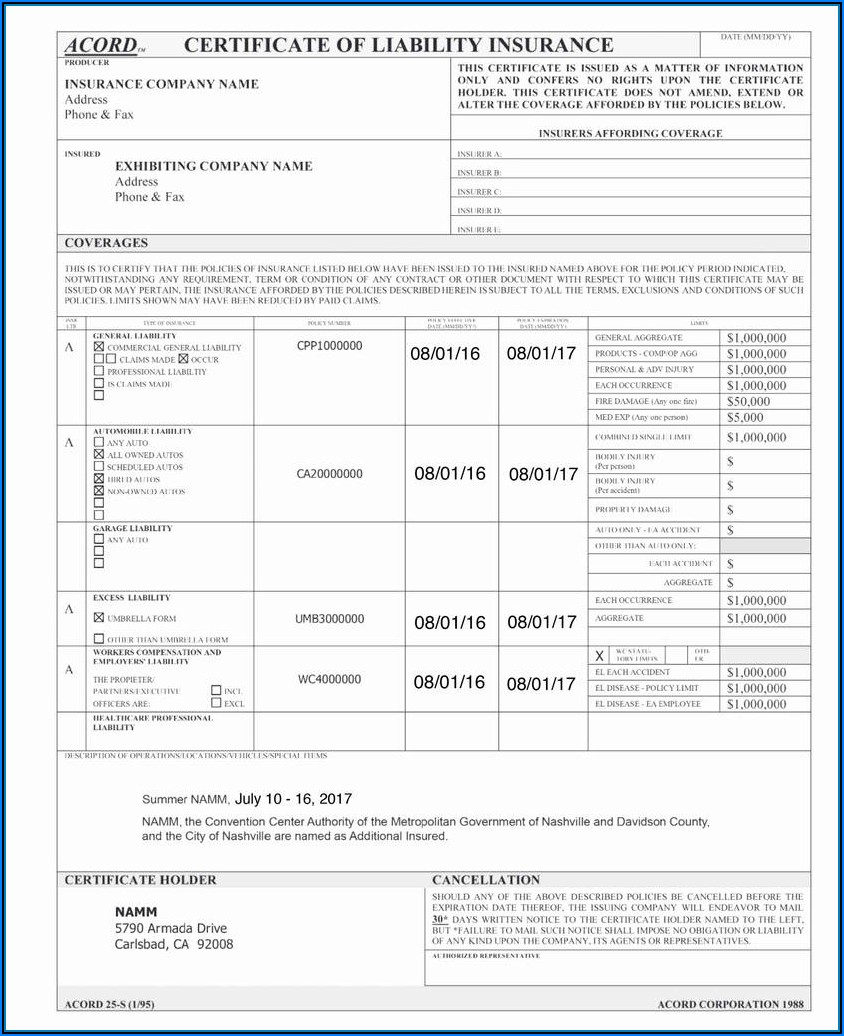 Acord 25 Template Free Fillable Form Printable Forms Free Online