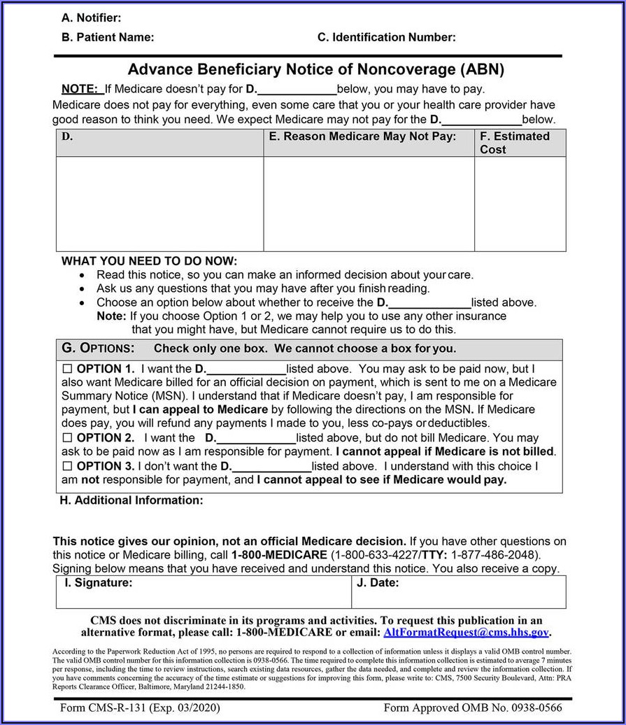 Printable Medicare Abn Form 2022 Customize And Print