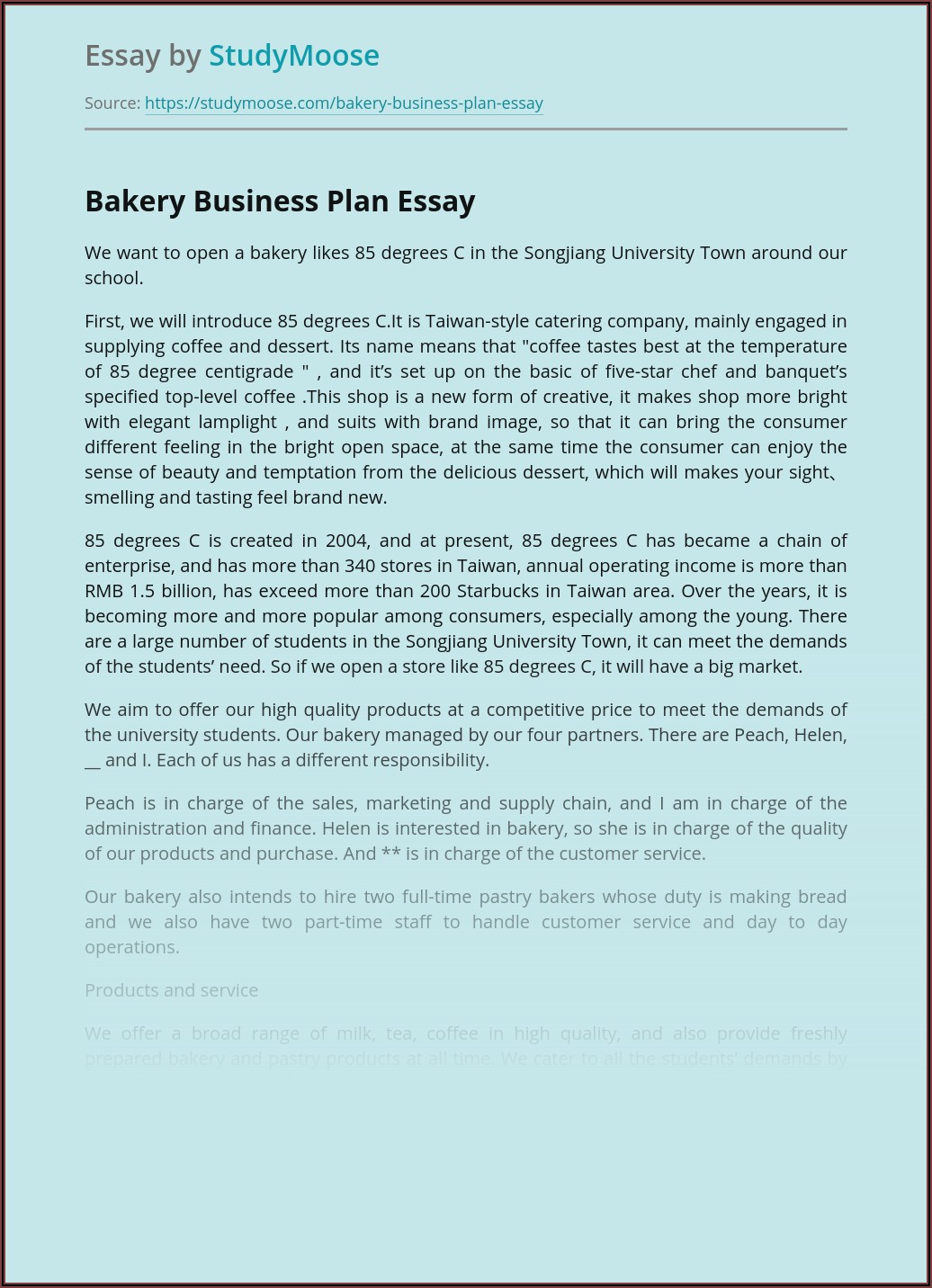 introduction of a bakery business plan