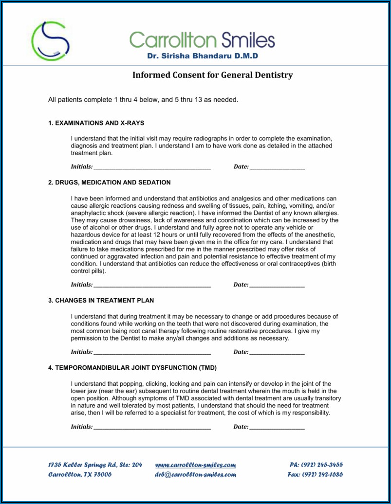 Partial Denture Consent Form Spanish Informed Consent For Dentures 
