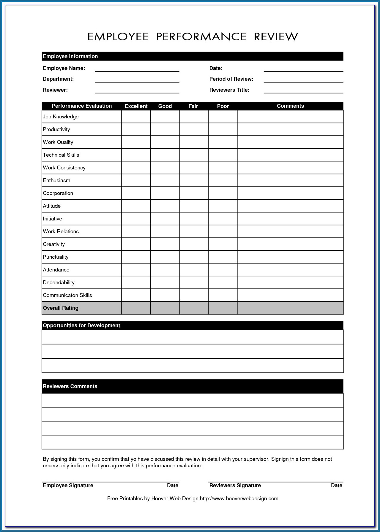 Employee Performance Appraisal Form Template In With Images Sexiz Pix