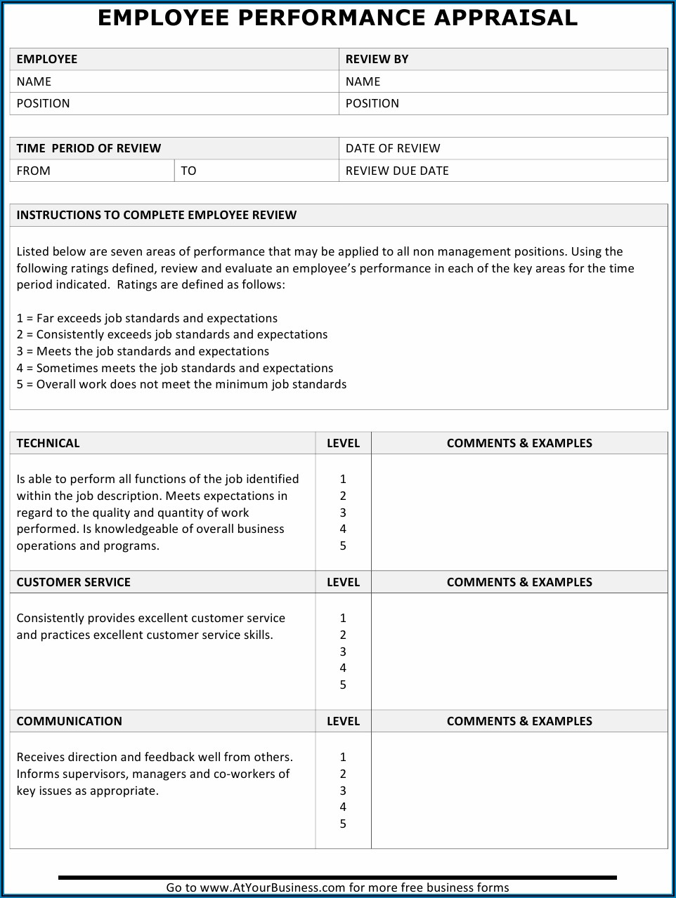 Employee Performance Appraisal Form Example - Form : Resume Examples # ...