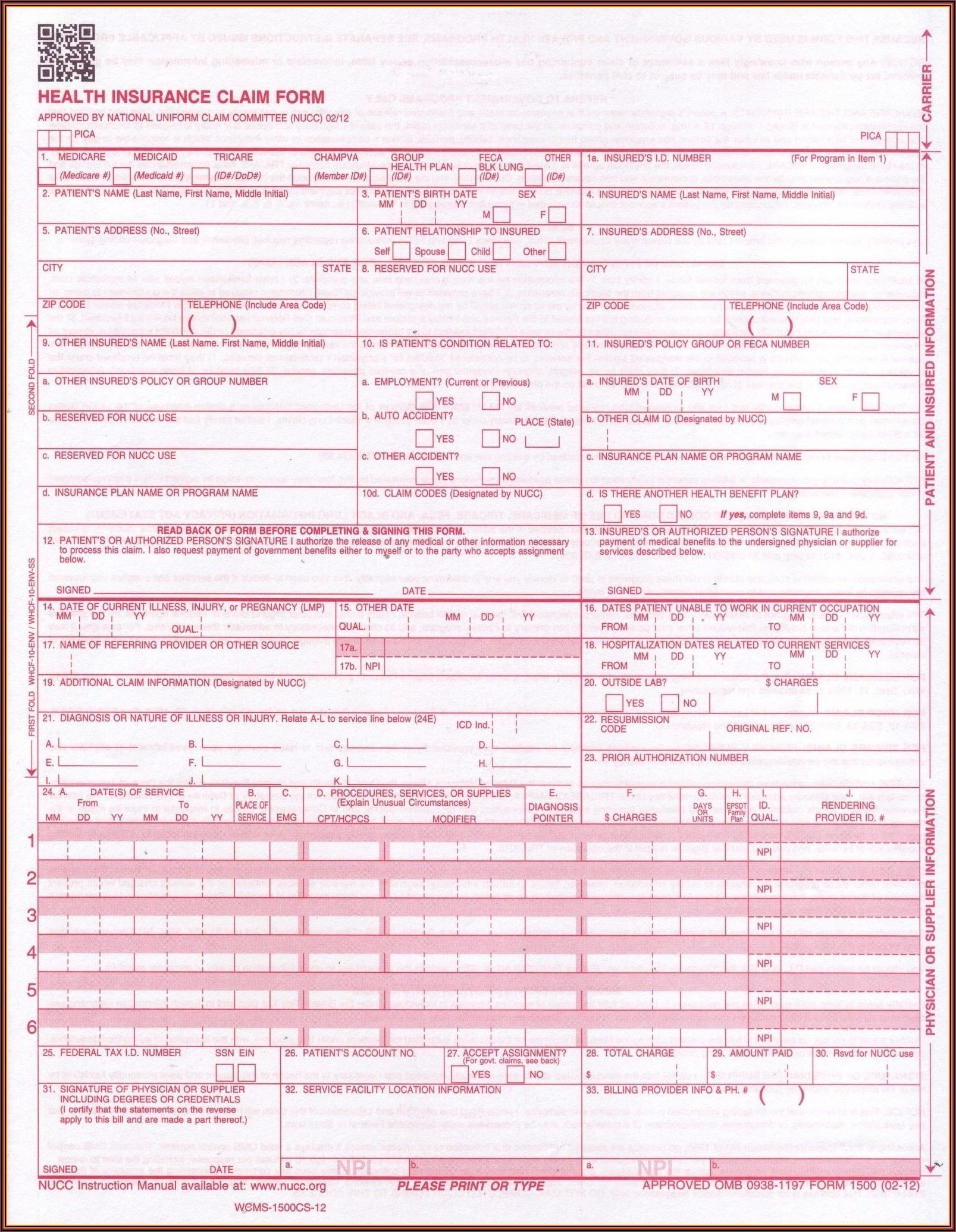 HCFA 1500 Form Printable