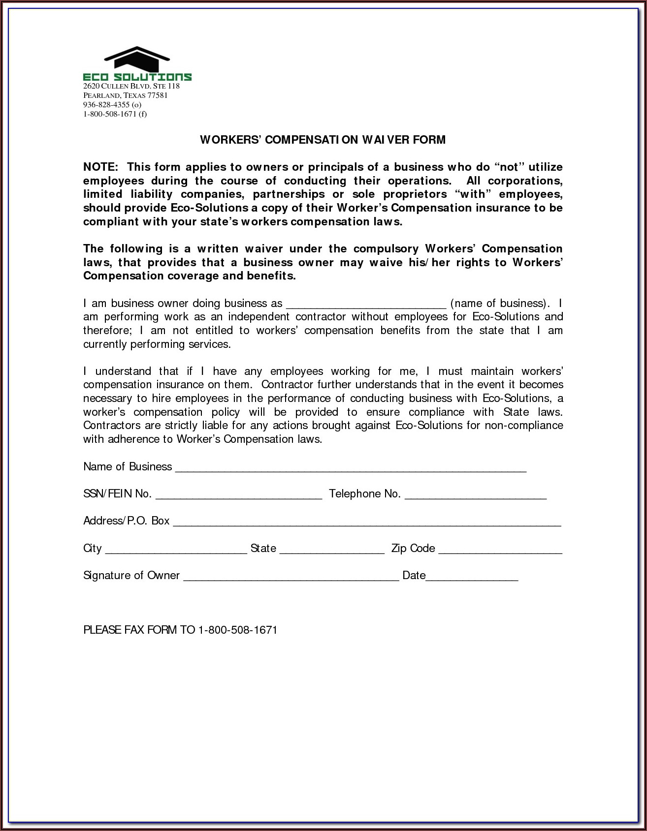 Waiver Of Subrogation Endorsement For Workers Comp Form Resume 