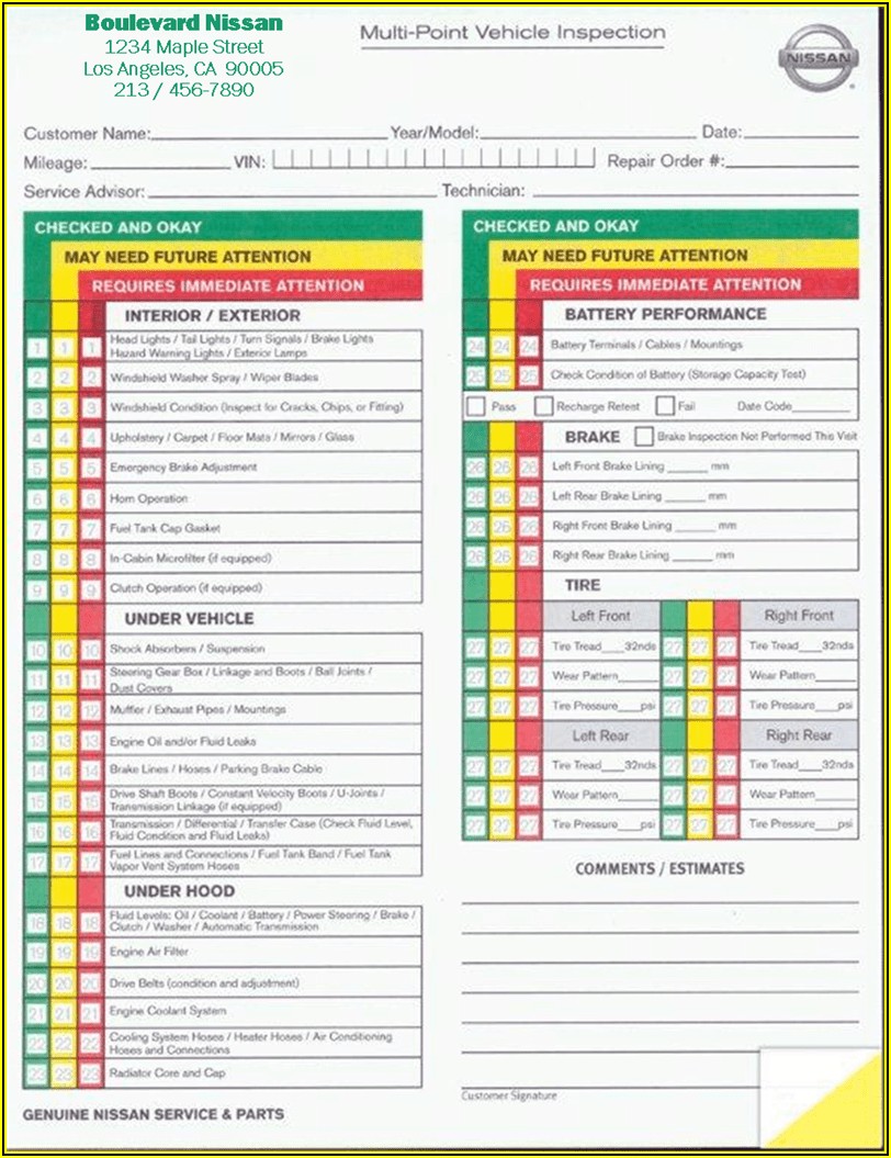 Texas Vehicle Inspection Form Printable