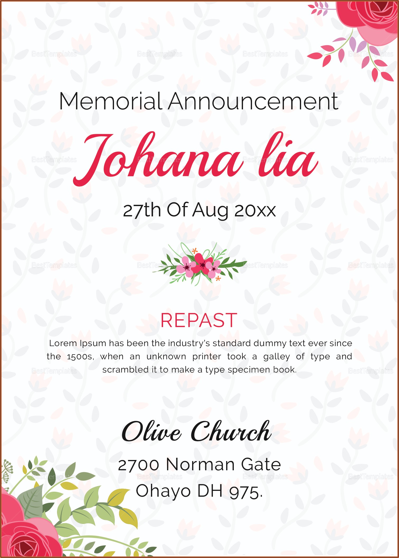 Free Funeral Invitation Template