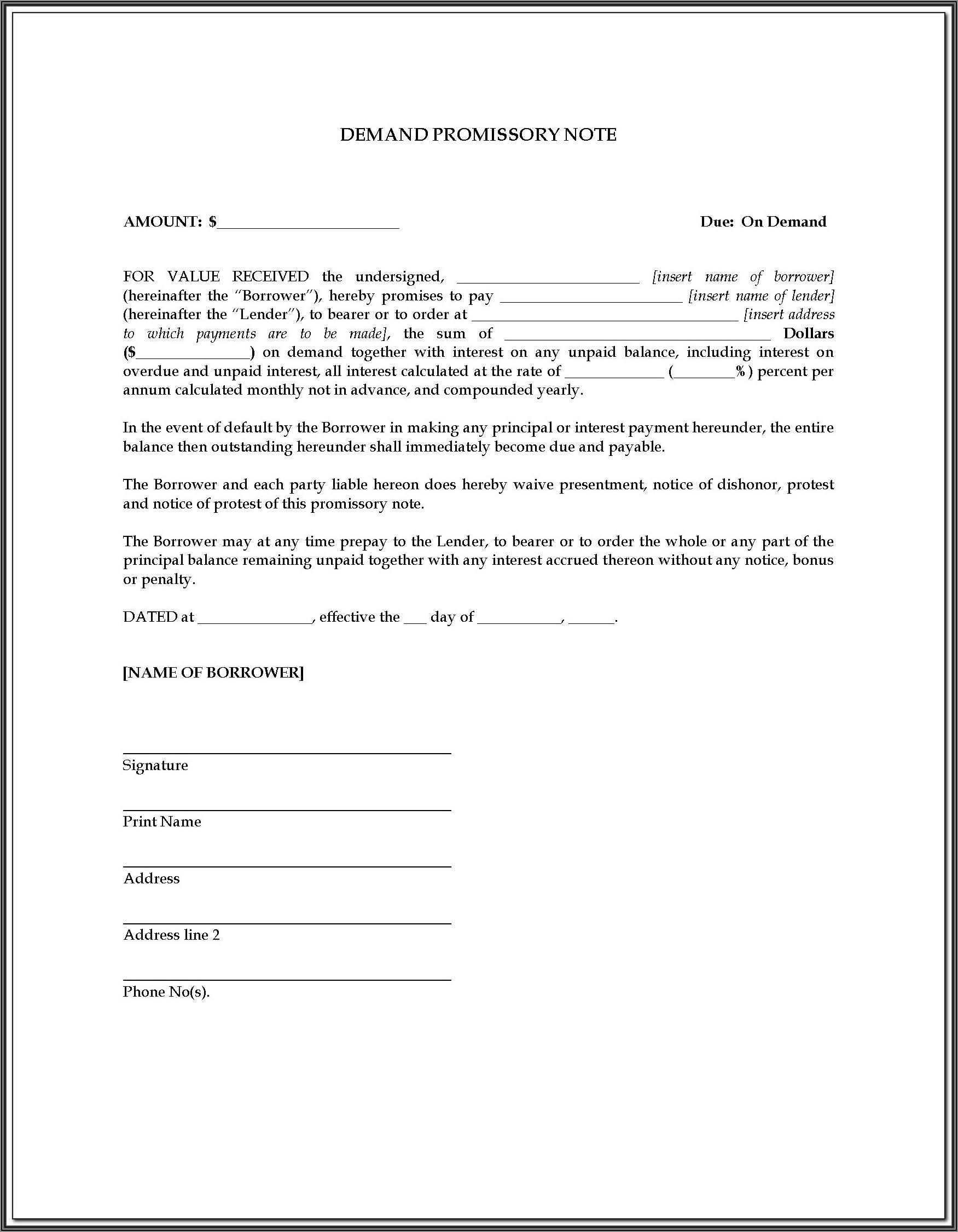 Promissory Note Template Pdf Free - Template 1 : Resume Examples # ...